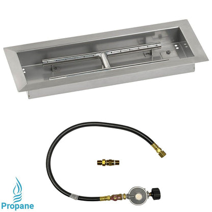American Fireglass 18" x 6" Rectangular Stainless Steel Drop-In Fire Pit Pan with Propane Match Light Kit