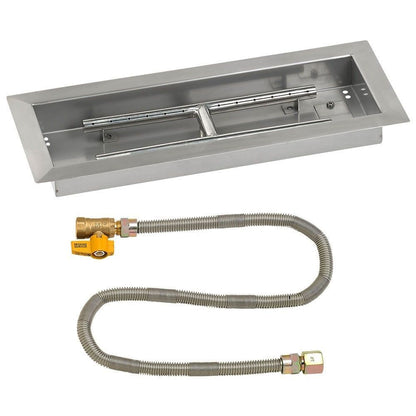 American Fireglass 18" x 6" Rectangular Stainless Steel Drop-In Fire Pit Pan with Propane Match Light Kit