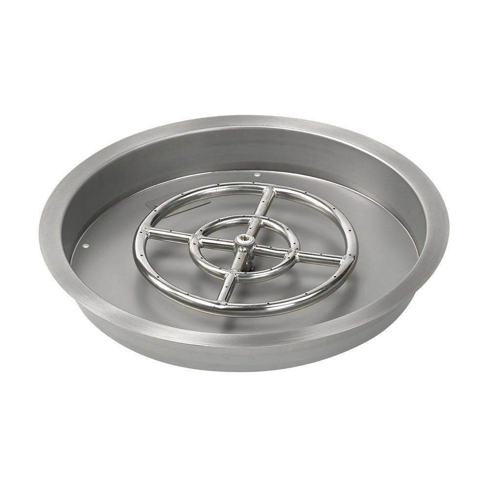 American Fireglass 19" Round Stainless Steel Drop-In Fire Pit Pan with Natural Gas Spark Ignition Kit (12" Ring)