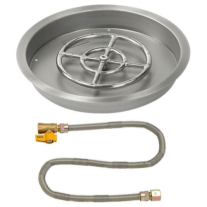 American Fireglass 19" Round Stainless Steel Drop-In Fire Pit Pan with Propane Match Light Kit (12" Ring)