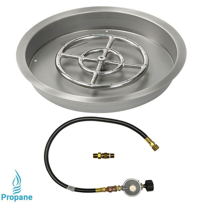 American Fireglass 19" Round Stainless Steel Drop-In Fire Pit Pan with Propane Match Light Kit (12" Ring)