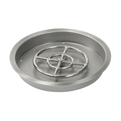 American Fireglass 19" Round Stainless Steel Drop-In Fire Pit Pan with Propane Spark Ignition Kit (12" Ring)