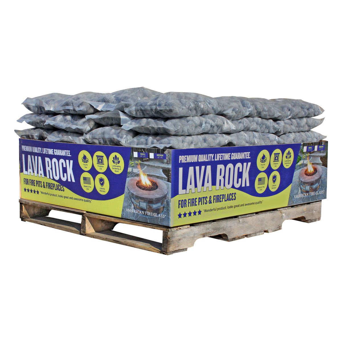 American Fireglass 2" Medium Gray Lava Stone Pallet 60 x 20 lbs Bags