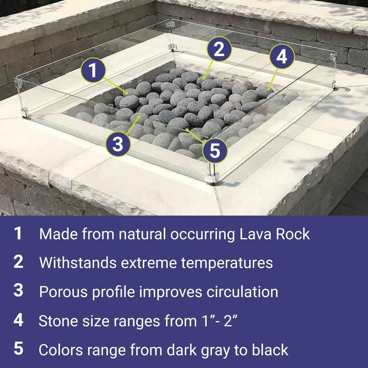 American Fireglass 2" Medium Gray Lava Stone Pallet 60 x 20 lbs Bags