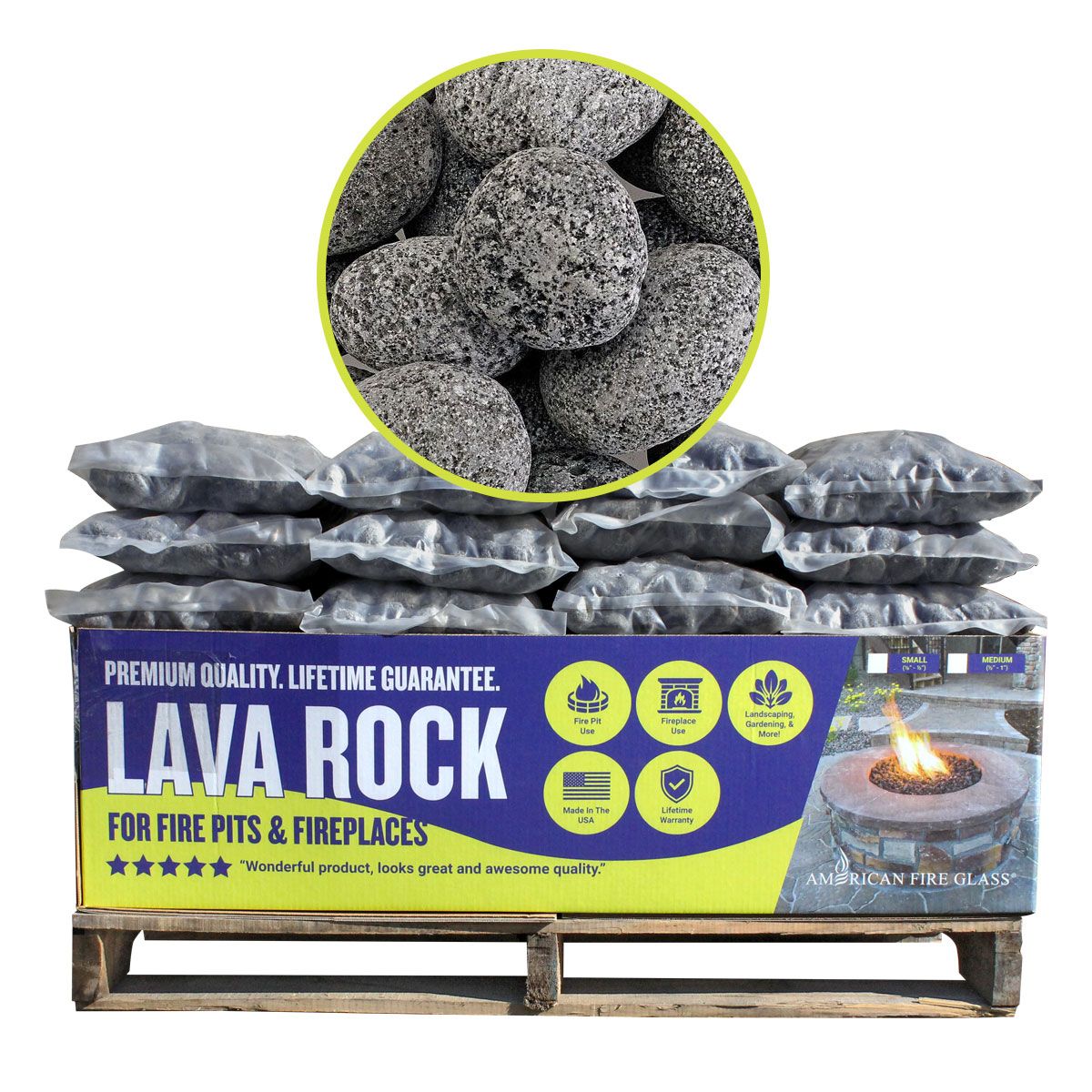 American Fireglass 2" Medium Gray Lava Stone Pallet 60 x 20 lbs Bags