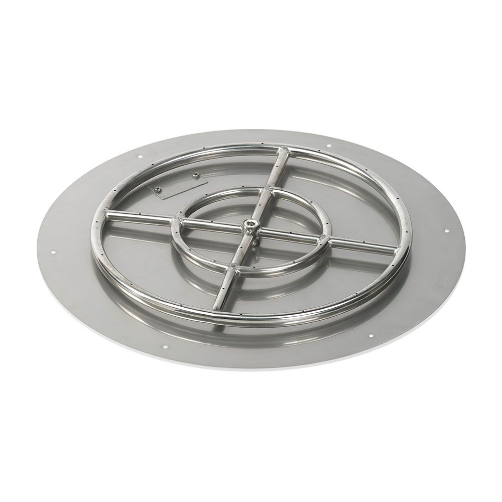 American Fireglass 24" Round Stainless Steel Flat Fire Pit Pan with Natural Gas Match Light Kit (18" Ring)