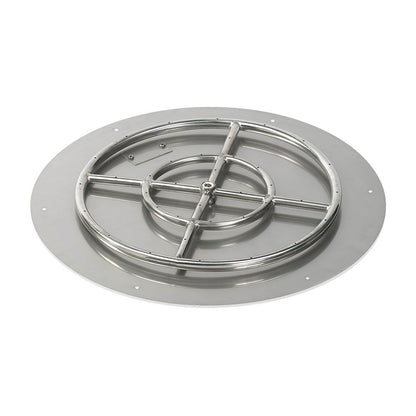American Fireglass 24" Round Stainless Steel Flat Fire Pit Pan with Natural Gas Match Light Kit (18" Ring)
