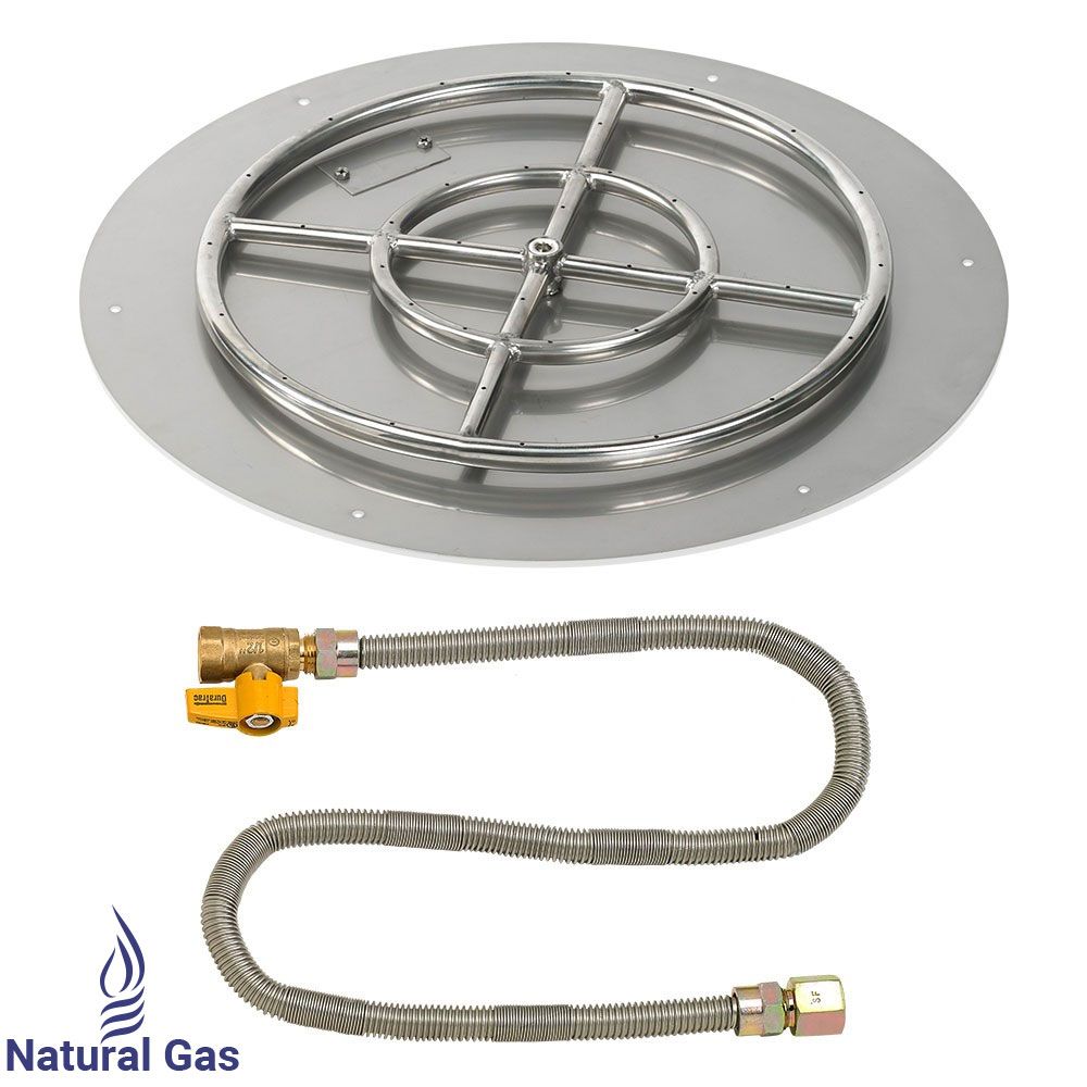 American Fireglass 24" Round Stainless Steel Flat Fire Pit Pan with Propane Match Light Kit (18" Ring)