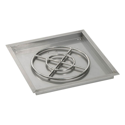 American Fireglass 24" Square Stainless Steel Drop-In Fire Pit Pan with Propane Match Light Kit (18" Ring)