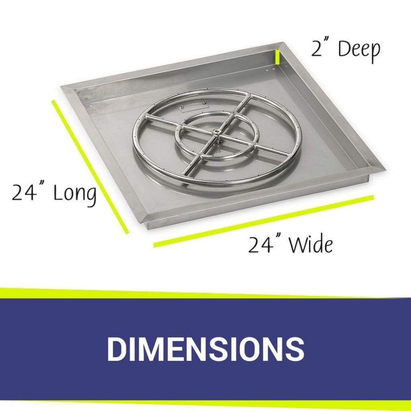 American Fireglass 24" Stainless Steel Square Drop In Pan With 18" Fire Ring