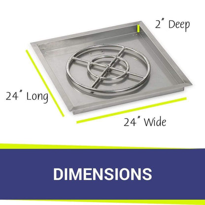 American Fireglass 24" Stainless Steel Square Drop In Pan With 18" Fire Ring