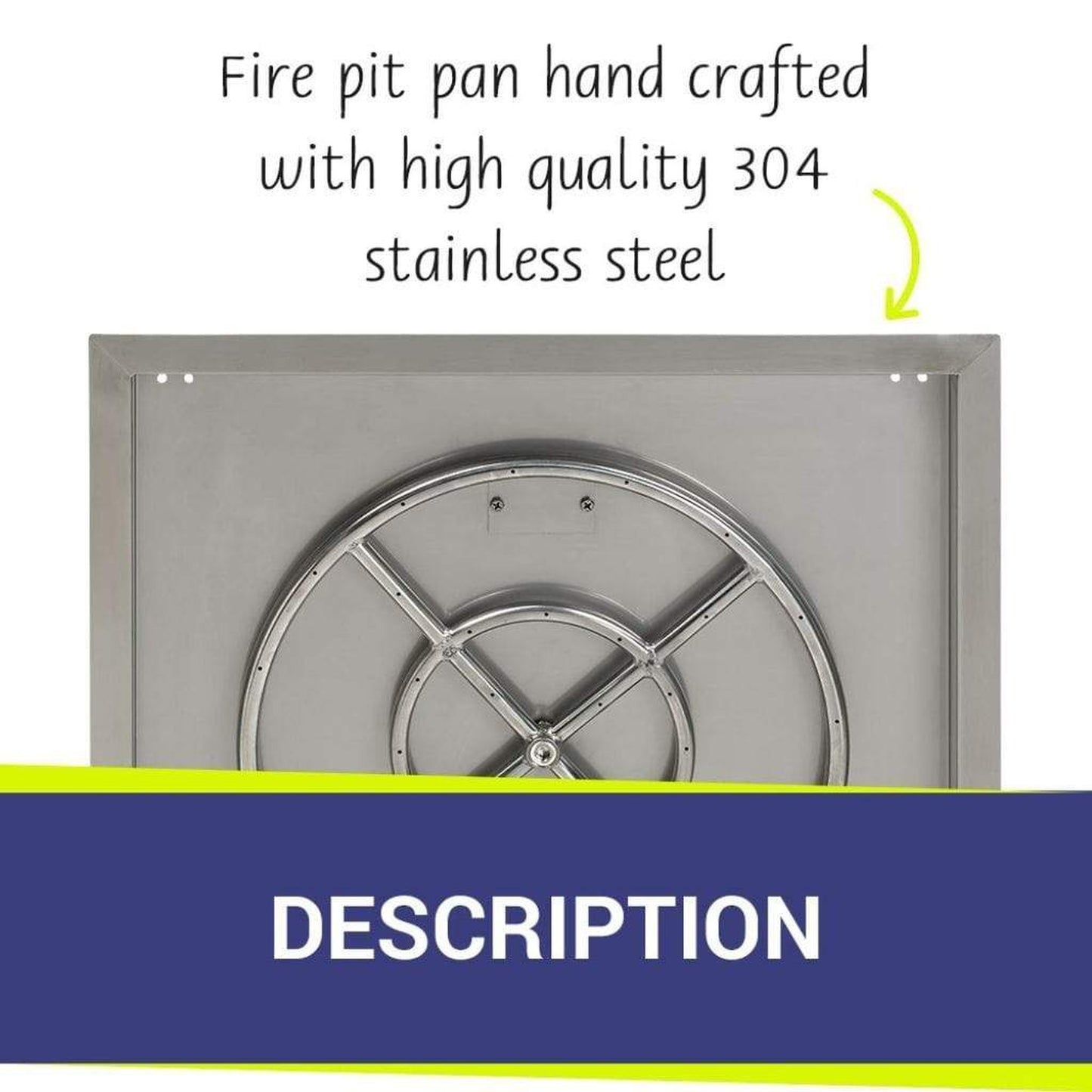 American Fireglass 24" Stainless Steel Square Drop In Pan With 18" Fire Ring