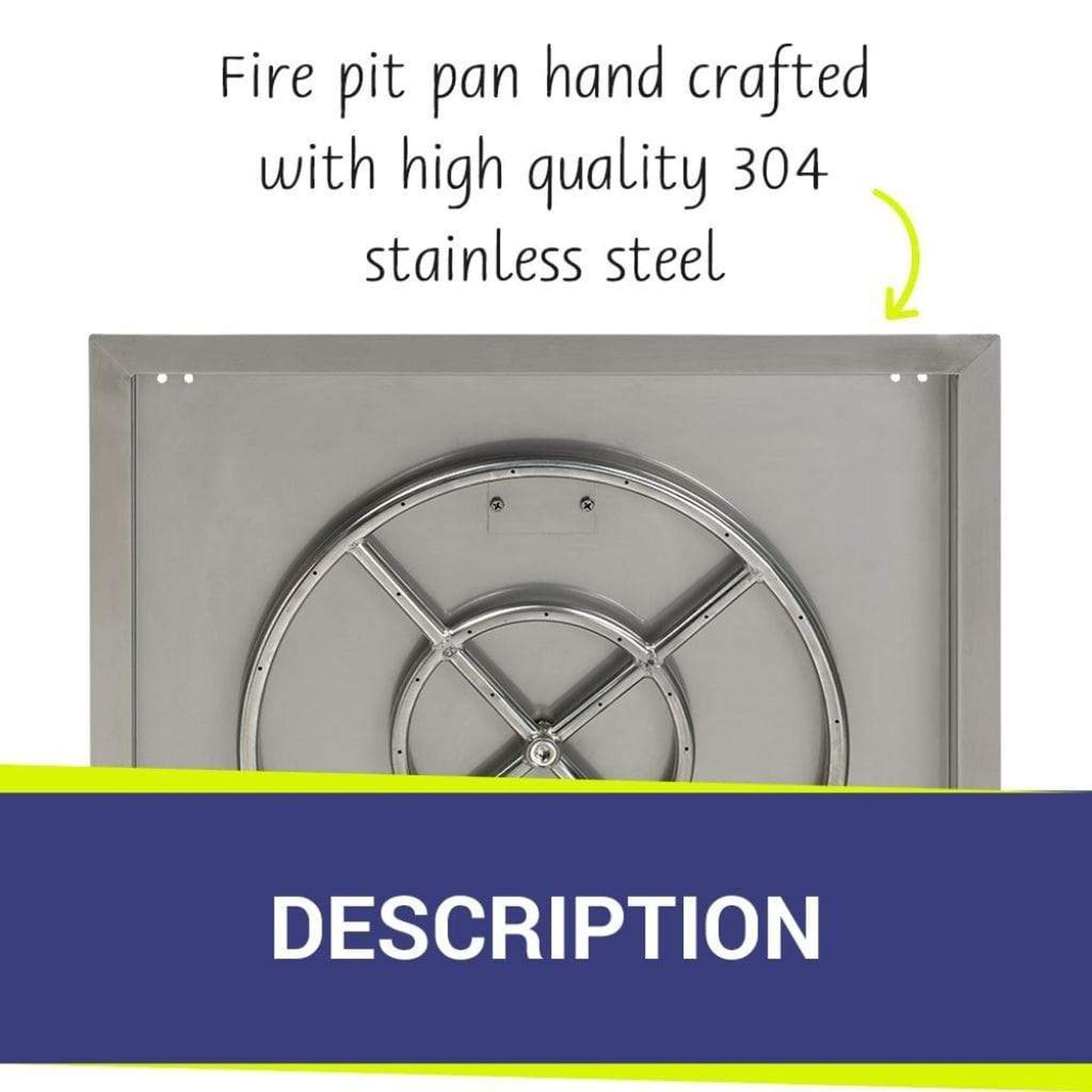 American Fireglass 24" Stainless Steel Square Drop In Pan With 18" Fire Ring