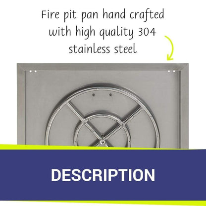American Fireglass 24" Stainless Steel Square Drop In Pan With 18" Fire Ring