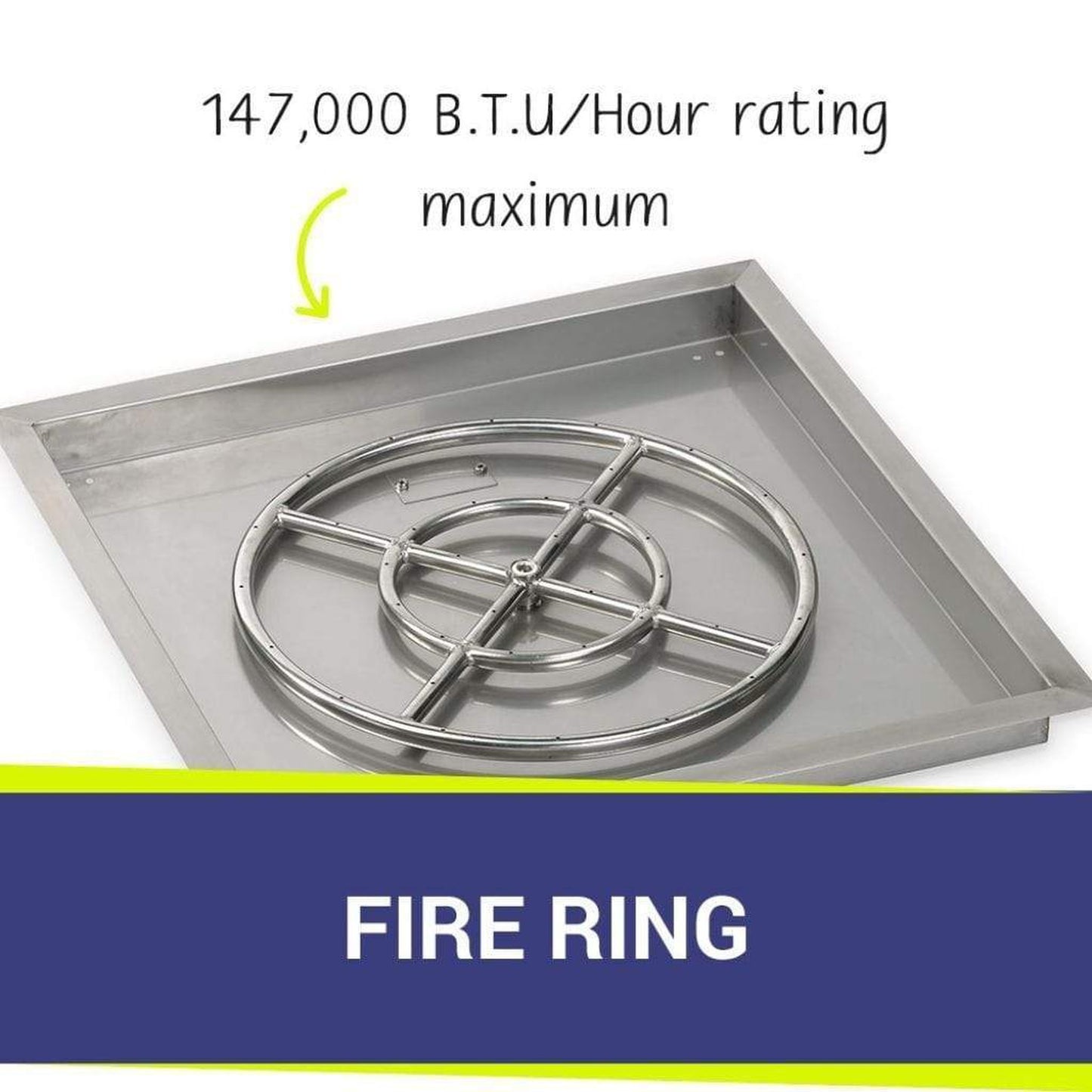American Fireglass 24" Stainless Steel Square Drop In Pan With 18" Fire Ring