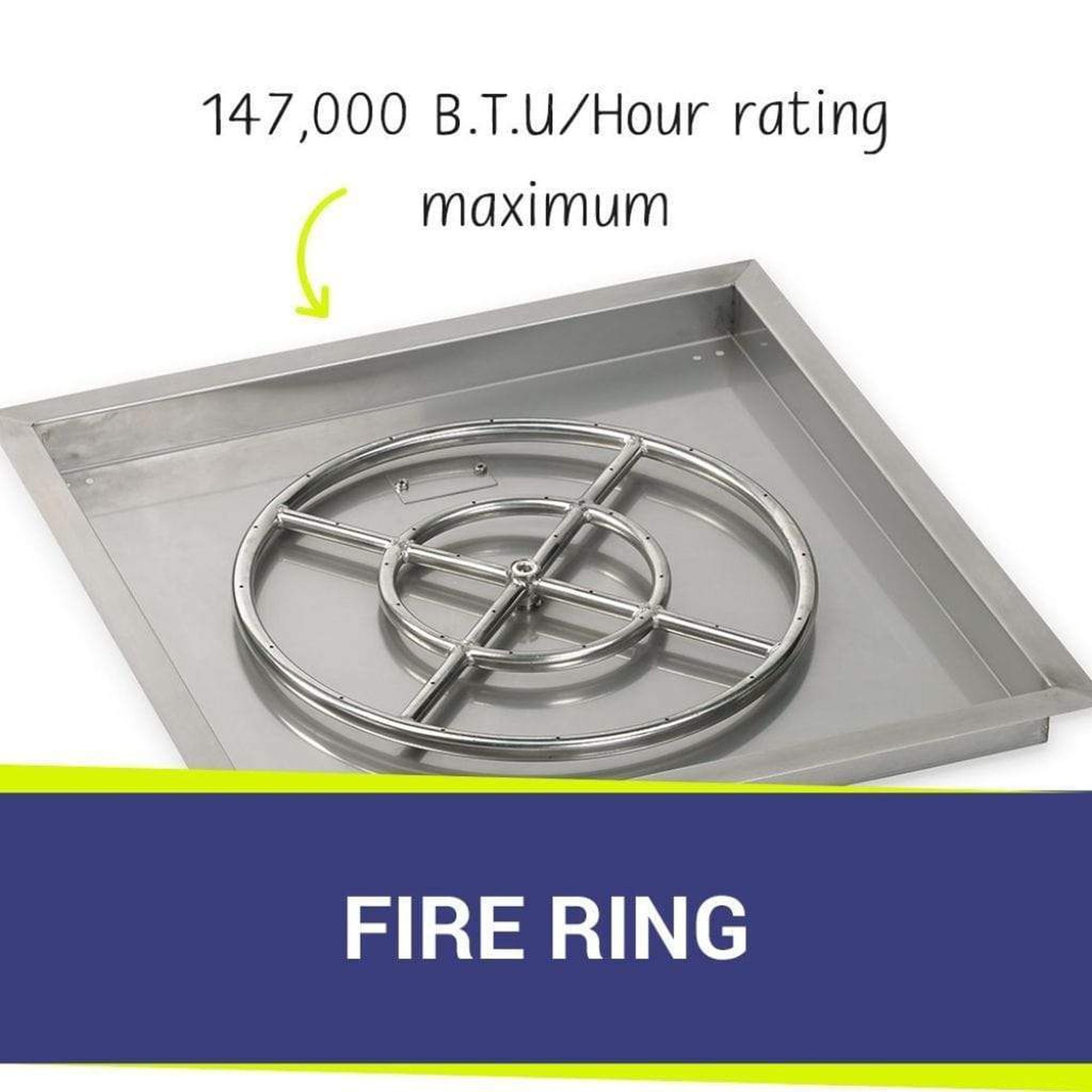 American Fireglass 24" Stainless Steel Square Drop In Pan With 18" Fire Ring