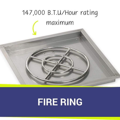 American Fireglass 24" Stainless Steel Square Drop In Pan With 18" Fire Ring