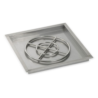 American Fireglass 24" Stainless Steel Square Drop In Pan With 18" Fire Ring