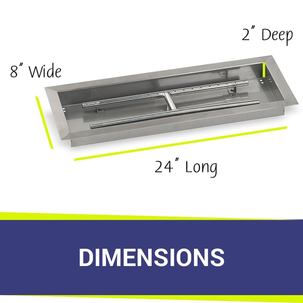 American Fireglass 24" x 8" Rectangular Stainless Steel Drop-In Fire Pit Pan