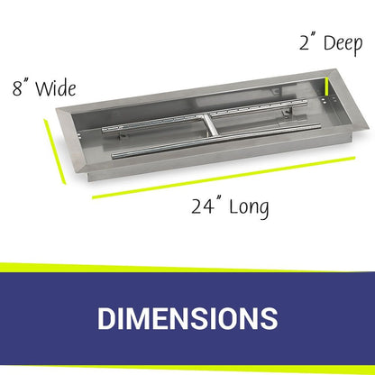 American Fireglass 24" x 8" Rectangular Stainless Steel Drop-In Fire Pit Pan