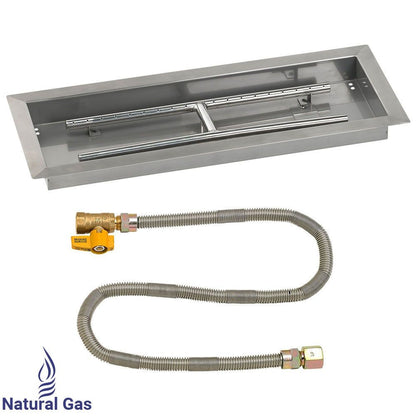 American Fireglass 24" x 8" Rectangular Stainless Steel Drop-In Fire Pit Pan with Natural Gas Match Light Kit