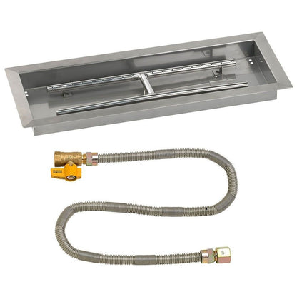 American Fireglass 24" x 8" Rectangular Stainless Steel Drop-In Fire Pit Pan with Natural Gas Match Light Kit