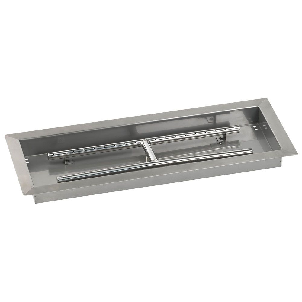 American Fireglass 24" x 8" Rectangular Stainless Steel Drop-In Fire Pit Pan with Propane Match Light Kit