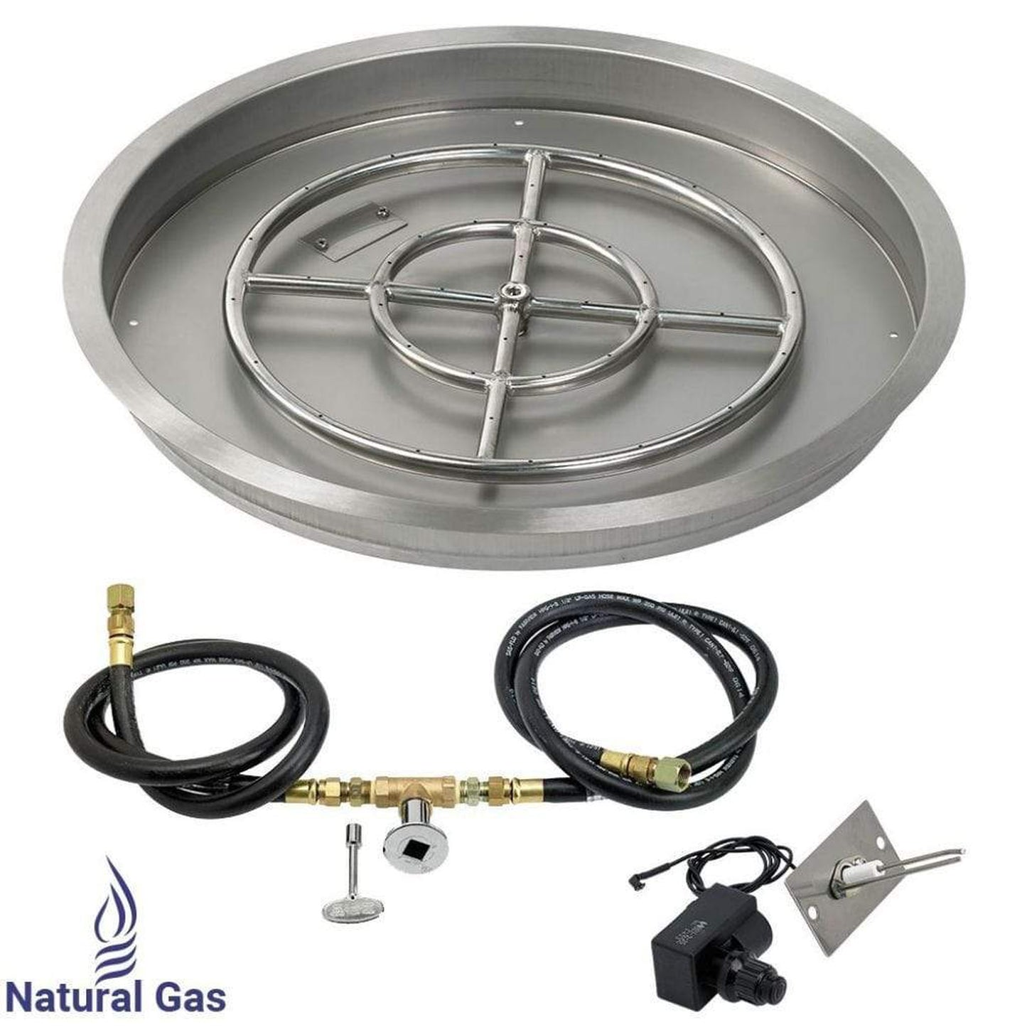 American Fireglass 25" Round Drop-In Pan with Spark Ignition Kit (18" Fire Pit Ring)