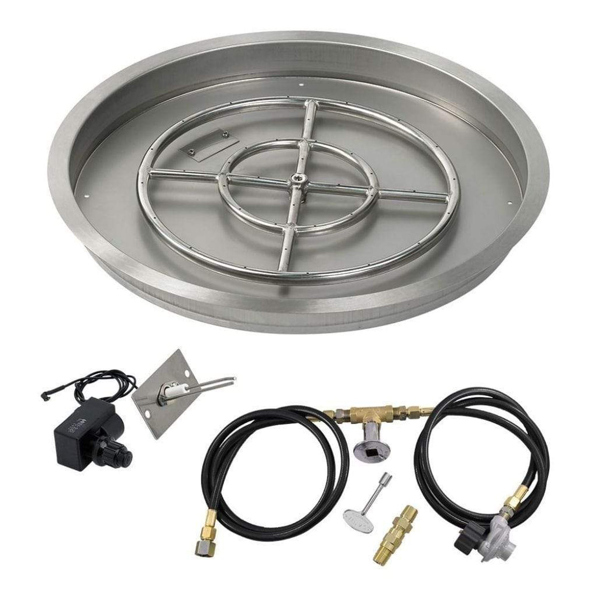 American Fireglass 25" Round Drop-In Pan with Spark Ignition Kit (18" Fire Pit Ring)