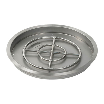 American Fireglass 25" Round Stainless Steel Drop-In Fire Pit Pan with Natural Gas Match Light Kit (18" Ring)