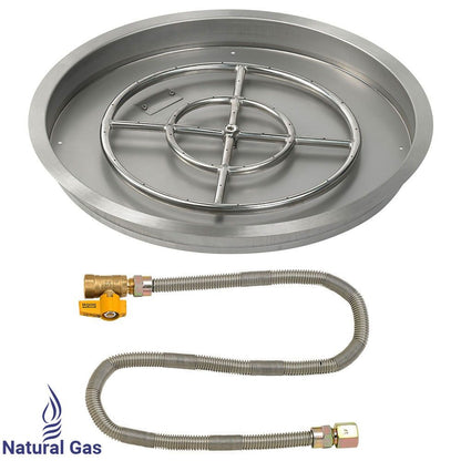 American Fireglass 25" Round Stainless Steel Drop-In Fire Pit Pan with Natural Gas Match Light Kit (18" Ring)