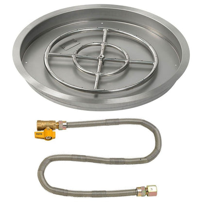 American Fireglass 25" Round Stainless Steel Drop-In Fire Pit Pan with Natural Gas Match Light Kit (18" Ring)