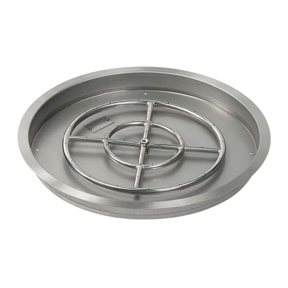 American Fireglass 25" Round Stainless Steel Drop-In Fire Pit Pan with Natural Gas Spark Ignition Kit (18" Ring)