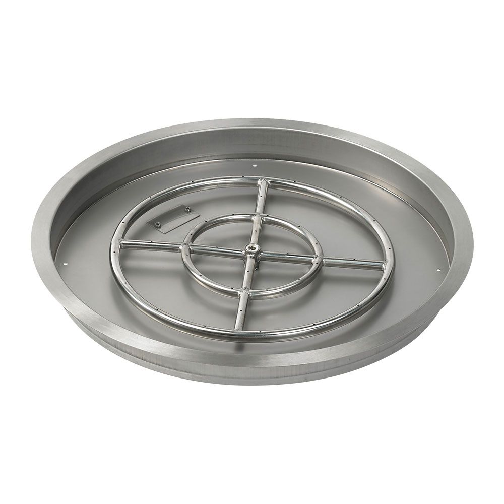 American Fireglass 25" Round Stainless Steel Drop-In Fire Pit Pan with Propane Match Light Kit (18" Ring)
