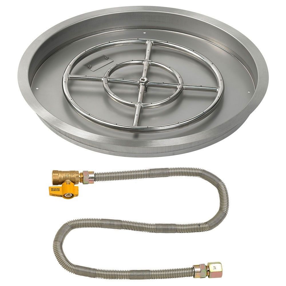 American Fireglass 25" Round Stainless Steel Drop-In Fire Pit Pan with Propane Match Light Kit (18" Ring)
