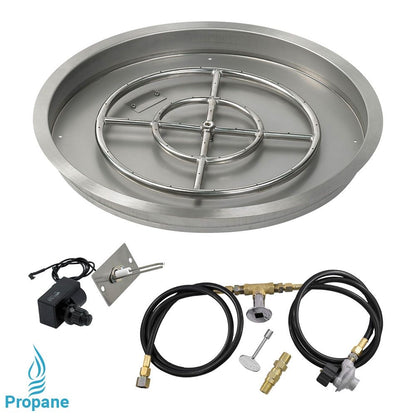 American Fireglass 25" Round Stainless Steel Drop-In Fire Pit Pan with Propane Spark Ignition Kit (18" Ring)