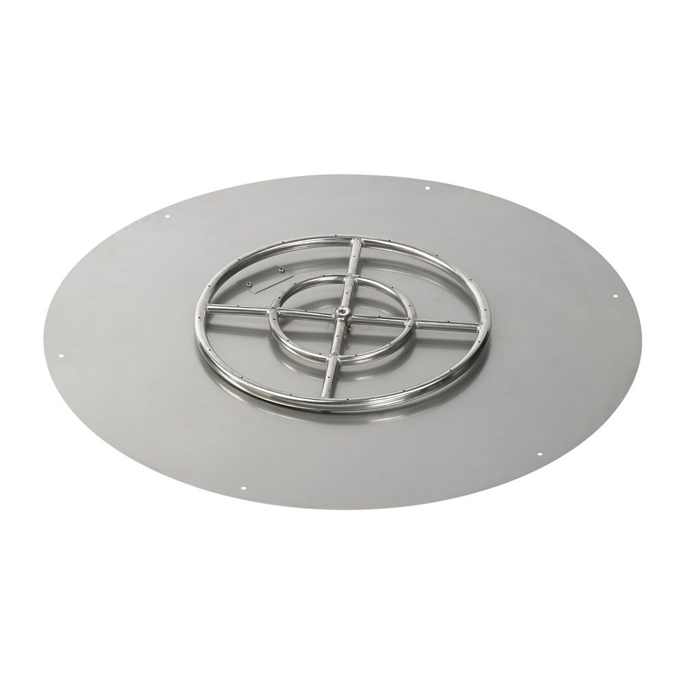 American Fireglass 30" Round Stainless Steel Flat Fire Pit Pan with Natural Gas Match Light Kit (18" Ring)