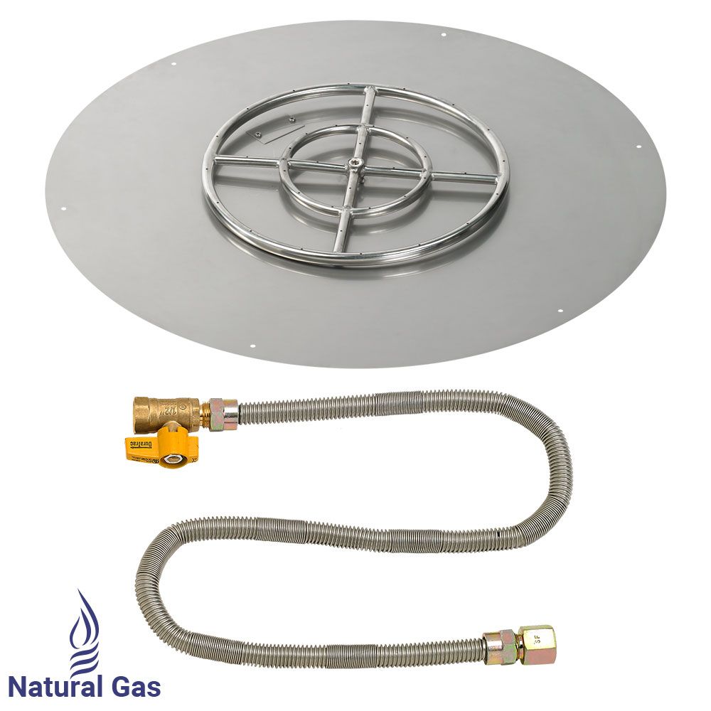 American Fireglass 30" Round Stainless Steel Flat Fire Pit Pan with Natural Gas Match Light Kit (18" Ring)