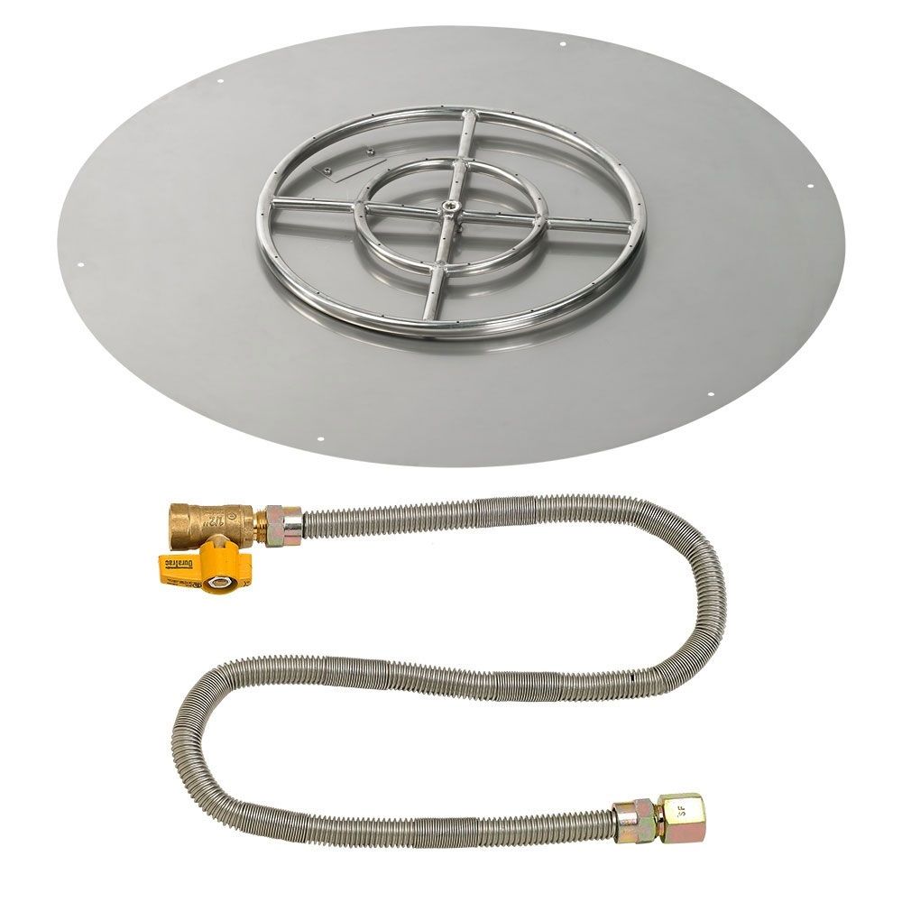 American Fireglass 30" Round Stainless Steel Flat Fire Pit Pan with Natural Gas Match Light Kit (18" Ring)