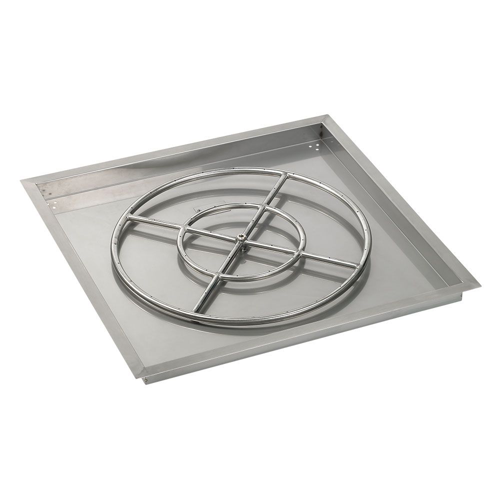 American Fireglass 30" Square Stainless Steel Drop-In Fire Pit Pan with High Capacity Natural Gas Match Light Kit (24" Ring)