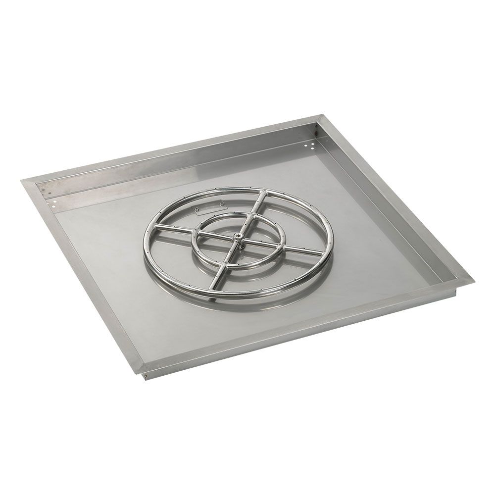 American Fireglass 30" Square Stainless Steel Drop-In Fire Pit Pan with Natural Gas Match Light Kit (18" Ring)