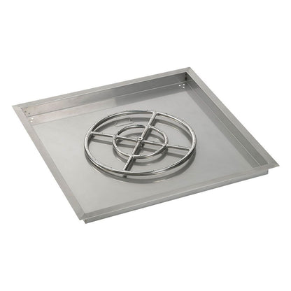 American Fireglass 30" Square Stainless Steel Drop-In Fire Pit Pan with Natural Gas Match Light Kit (18" Ring)