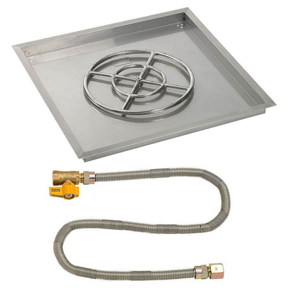 American Fireglass 30" Square Stainless Steel Drop-In Fire Pit Pan with Natural Gas Match Light Kit (18" Ring)