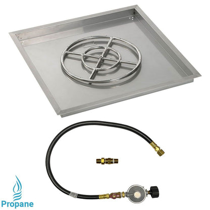 American Fireglass 30" Square Stainless Steel Drop-In Fire Pit Pan with Propane Match Light Kit (18" Ring)