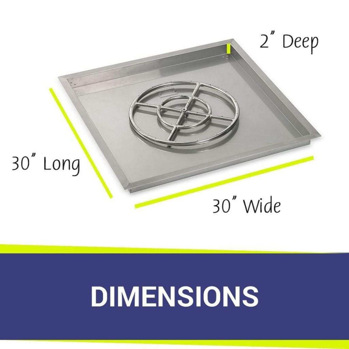 American Fireglass 30" Stainless Steel Square Drop In Pan With 18" Ring