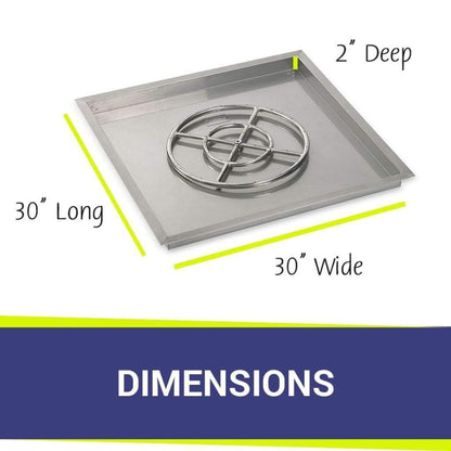 American Fireglass 30" Stainless Steel Square Drop In Pan With 18" Ring