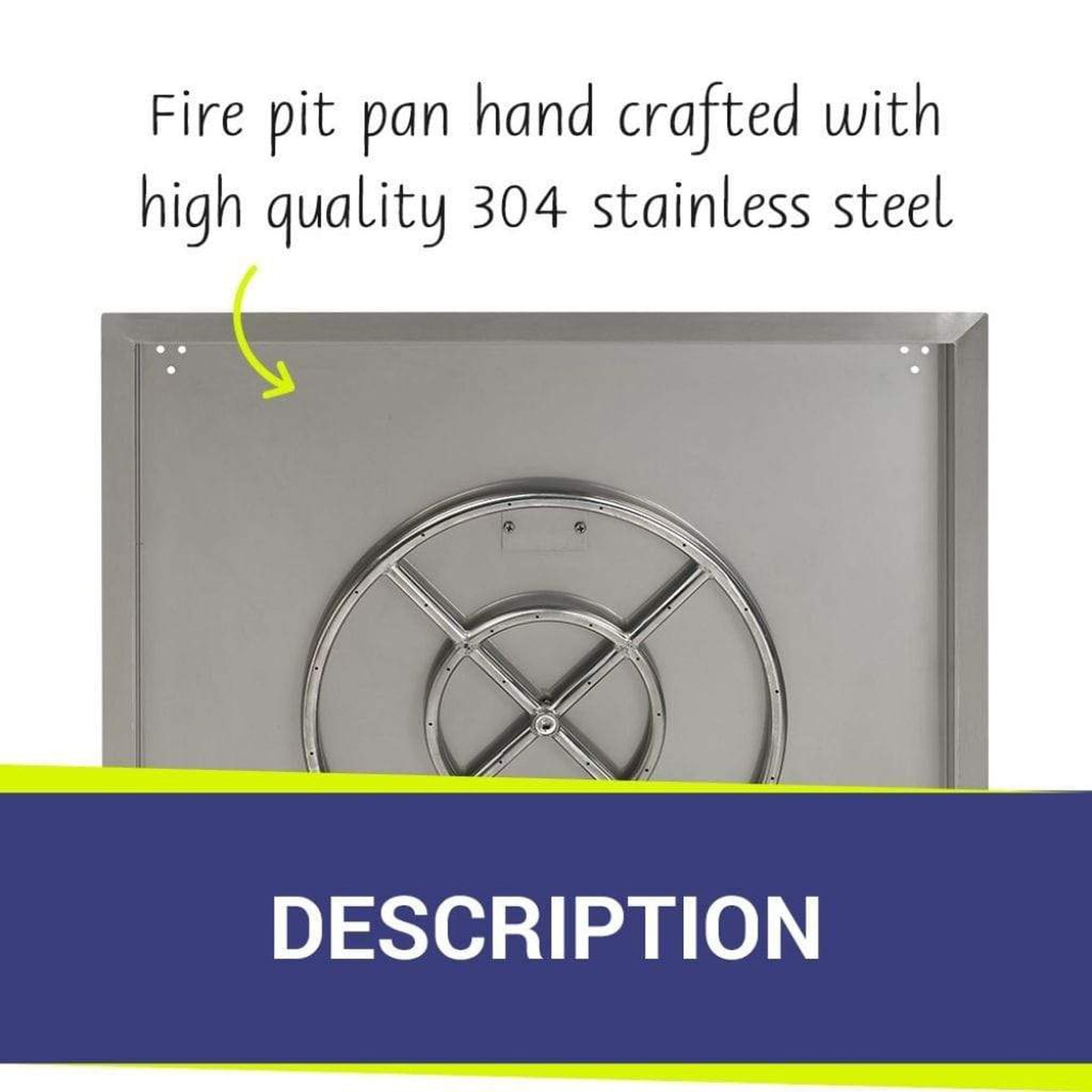 American Fireglass 30" Stainless Steel Square Drop In Pan With 18" Ring
