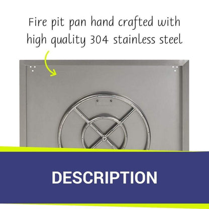 American Fireglass 30" Stainless Steel Square Drop In Pan With 18" Ring
