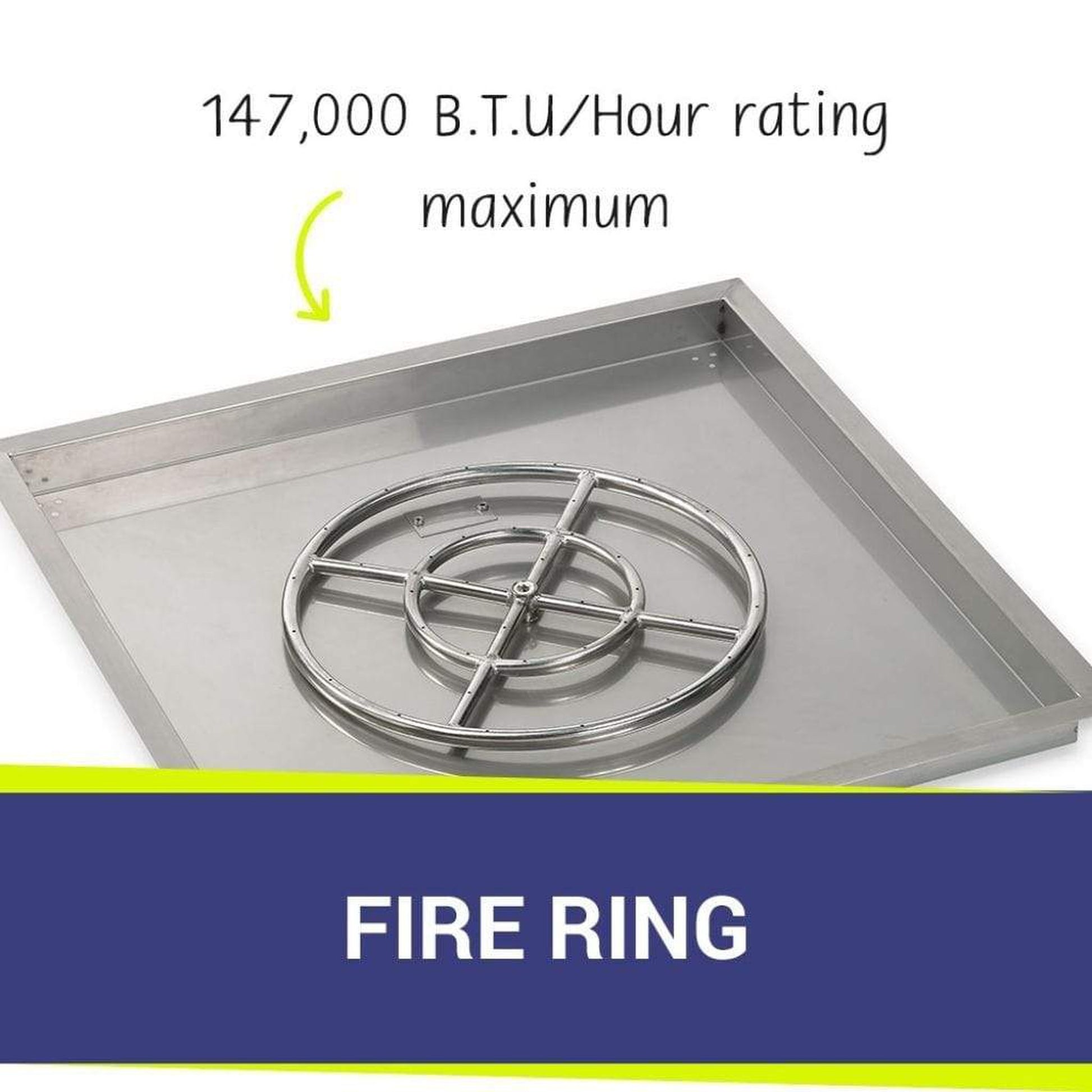 American Fireglass 30" Stainless Steel Square Drop In Pan With 18" Ring
