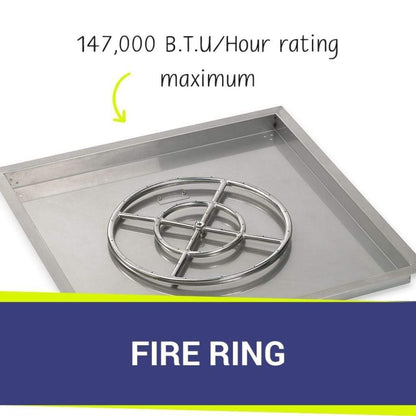 American Fireglass 30" Stainless Steel Square Drop In Pan With 18" Ring
